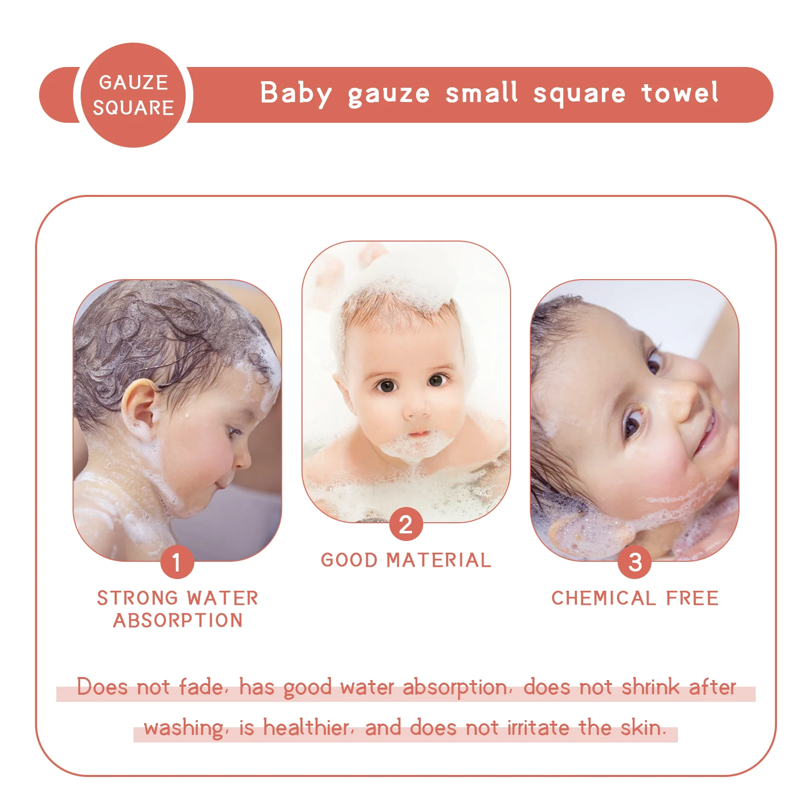 Petites serviettes carrées en gaze pour le visage de bébé, gant de toilette absorbant à double couche, mouchoir en coton, soins infirmiers pour nouveau-né, 10 pièces