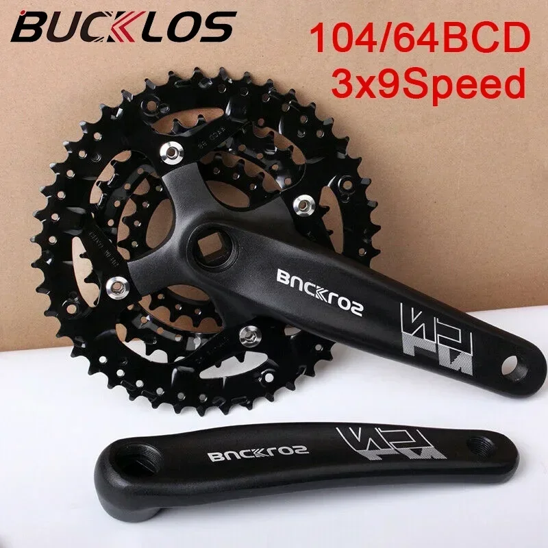 BUCKLOS Bicycle Crankset 104BCD Mountain Bike Square Hole Aluminum Alloy Crank Triple Speed Steel Chainwheel 170mm MTB Crank Set