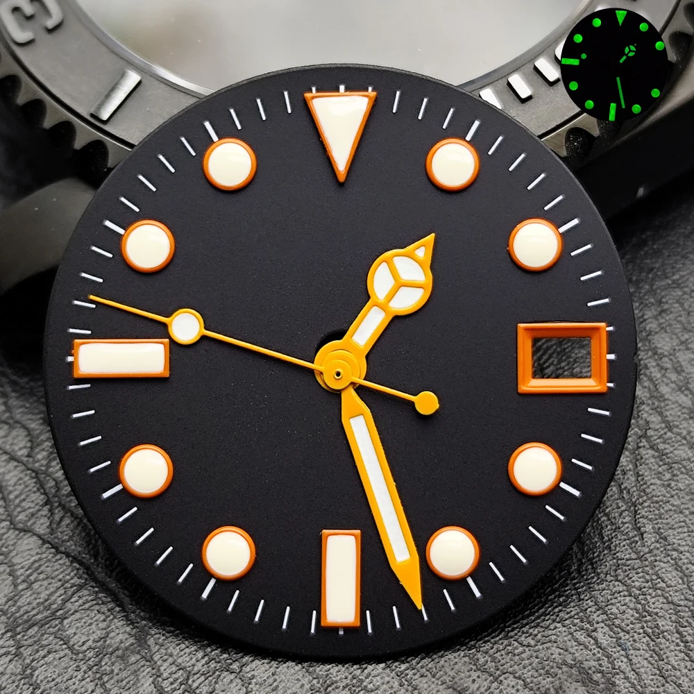 Black 28.5mm Watch Dial Fit NH35 Automatic Movement Green Luminous Hands Custom Watch Parts Dial Replacement For Watchmaker DIY