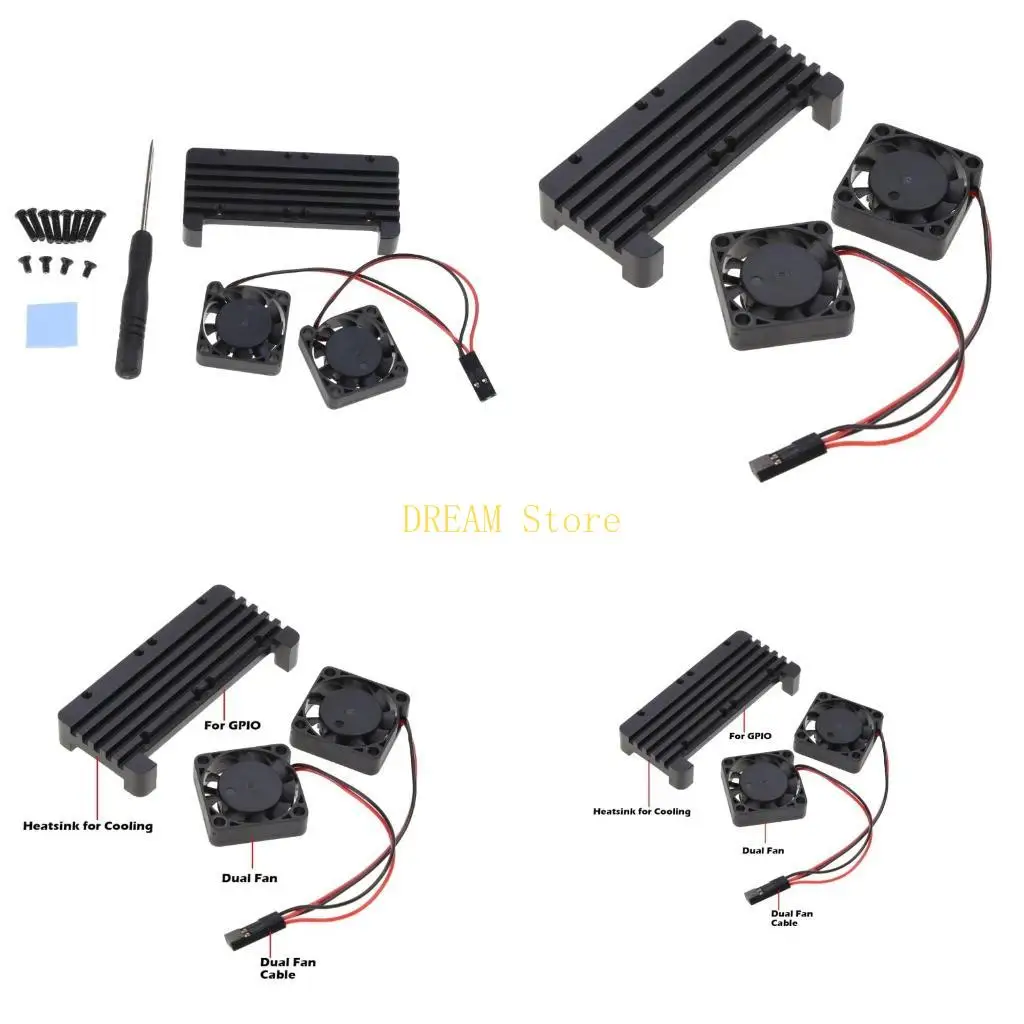 

Robust Aluminum for Case for Raspberry 2 for W Enclosure for Shell Box with Dual Mute Cooling Fan Radiator Adhes best sale