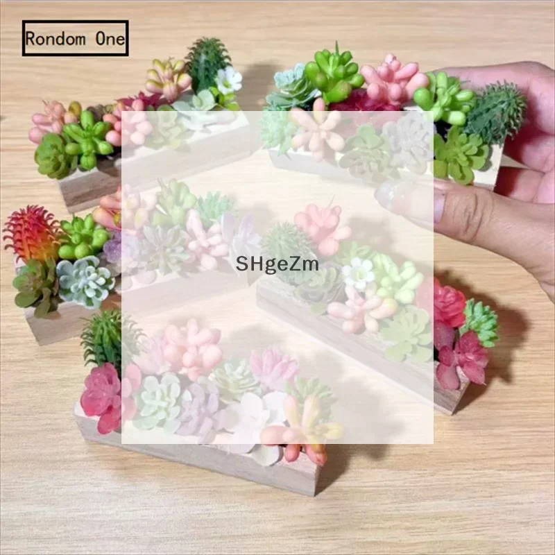 1Pcs Random One Dollhouse Miniature  Wooden Trough Green Plant Pot Model Micro Landscape Decor Ornaments Pretend Play Toys
