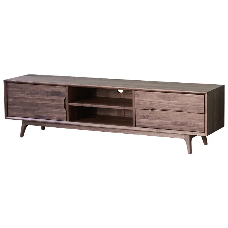 

North American black walnut TV cabinet living room Japanese simple Italian solid wood floor-to-ceiling audio-visual