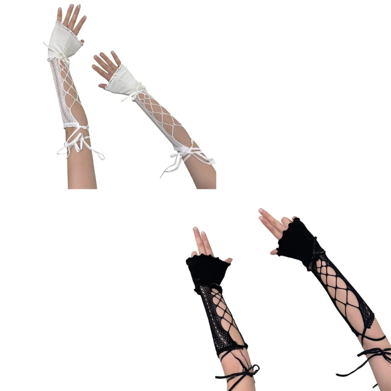 

Half Finger Arm Sleeves Girl Decorative Sleeves Role Play Bowknot Arm Decors