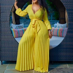 Plus Size Pleated Jumpsuit Female Casual Loose Elegant Clothing Women One Piece Outfit 2024 Autumn Fashion Wide Leg Pants