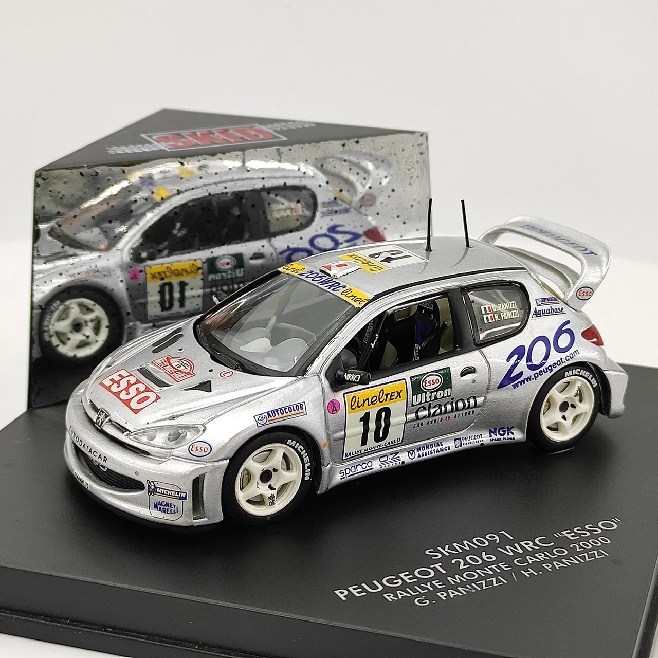 SKID 1:43 Scale PEUGEOT 206 WRC ESSO Silver Alloy Car Model