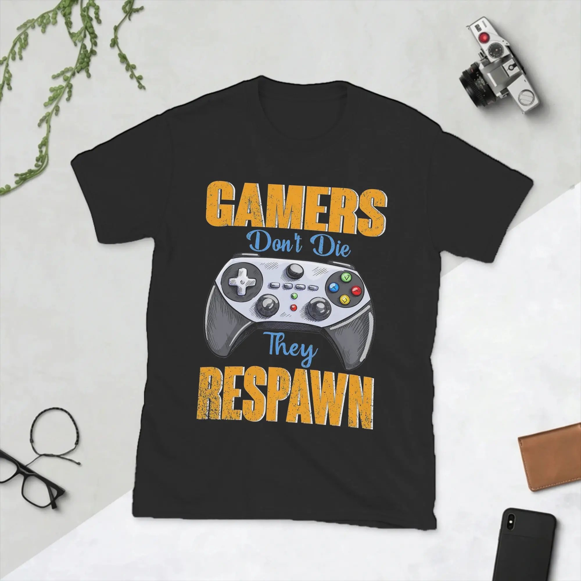Gamers Don't Die They Respawn Interactive Games Men T Shirt  Humorous Tees Short Sleeve Crewneck T-Shirt Cotton 6XL Clothing