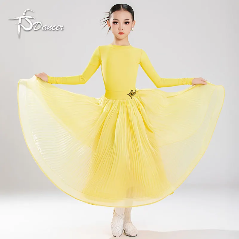 

New girls' practice clothes, national standard professional competition wear, large-sleeved performance dress, waltz dance skirt