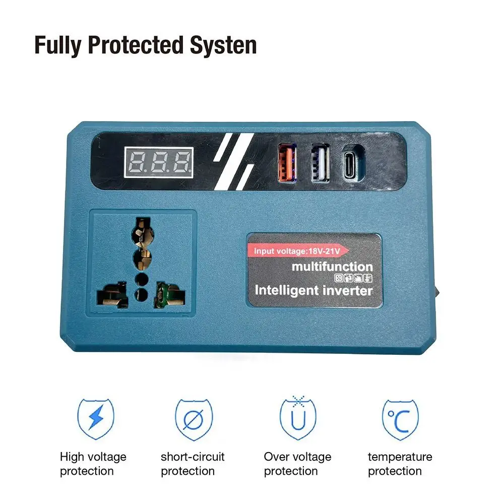 DC 18V-21V to AC 220V Lithium Battery Inverter Dual USB Interface DC 18V-21V Input 120W Power Inverter Type-C High Efficiency