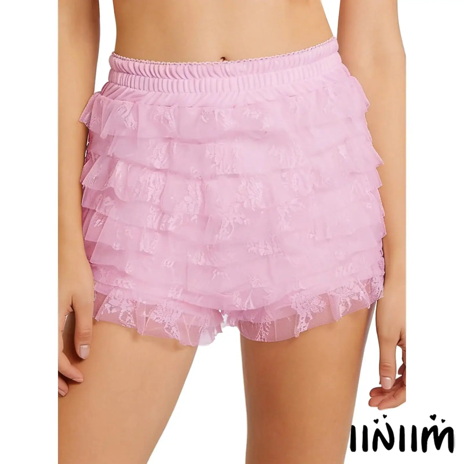 

Женские кружевные мини-шорты, многоуровневые кружевные шорты с рюшами и эластичным поясом, шорты-кюлоты, нижние шорты, повседневный костюм в стиле аниме