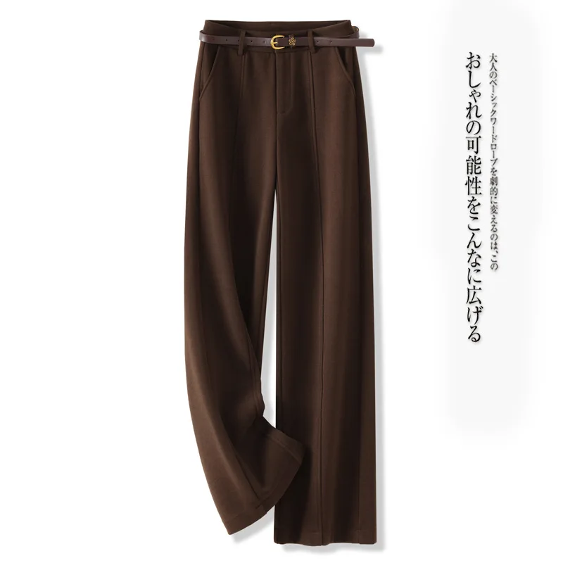 سروال بدلة صوف للنساء والشتاء، سروال أنيق من الأرز الدبق، مبطن بالصوف دافئ ضيق مستقيم-