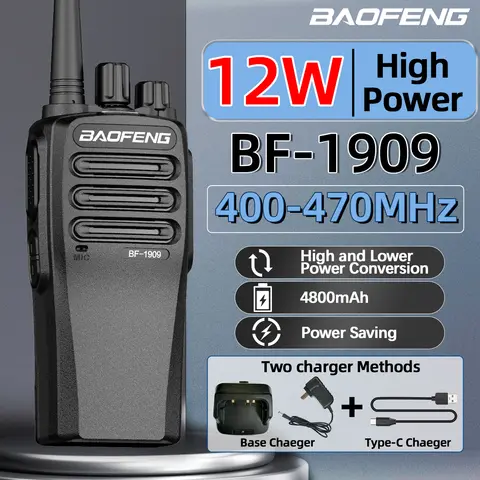 BaoFeng BF 1909 고출력 워키토키 장거리 양방향 라디오 C 타입 충전 송신기, 업그레이드 BF 888S UV 5R UV 82, 12W
