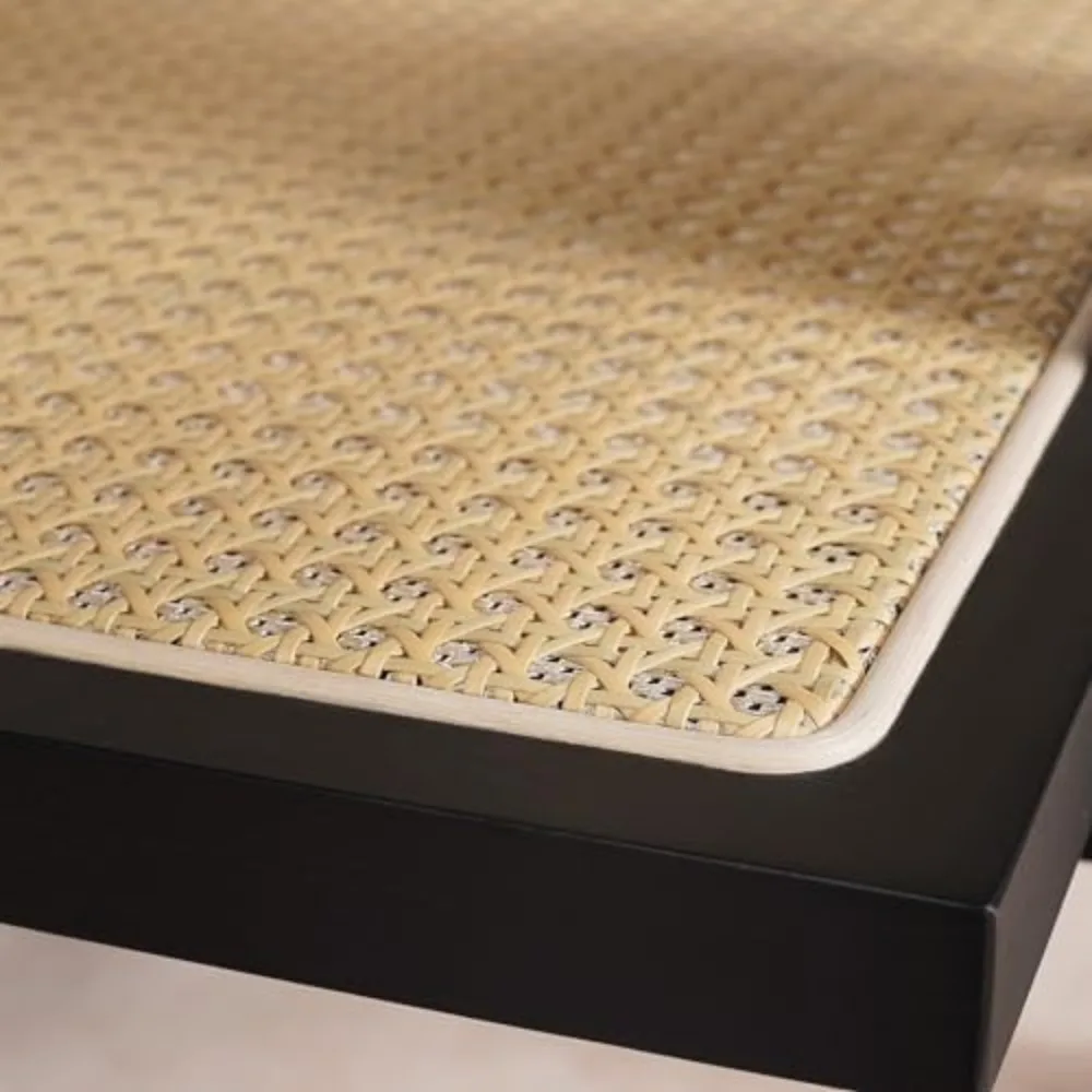 ブラックラタンダイニングチェア2脚セット、スタイリッシュな籐製キッチンチェア、ダイニングルーム用、モダンな家に最適