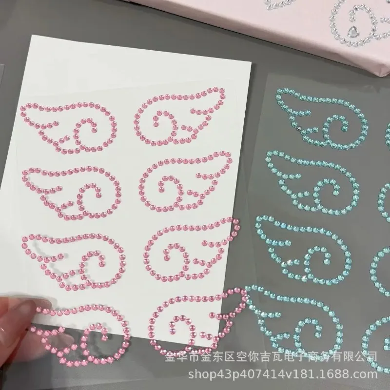 Self Adhesive 3D Pink Wing Rhinestone Stickers Silver Sparkle Gems for DIY Card Decoration Packaging Scrapbook Blogger Style