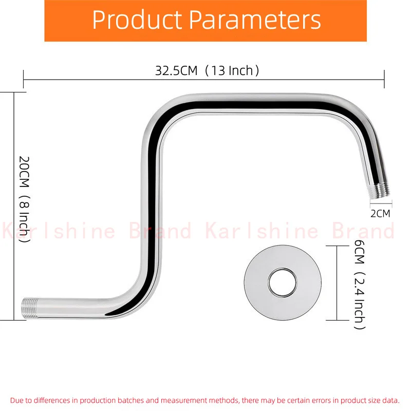 13 Inch Shower Arm Head Tube Stainless Steel Mattle Black&Chrome S Shape Showerhead High Rise Extension Pipe Bathroom Accessory image 2