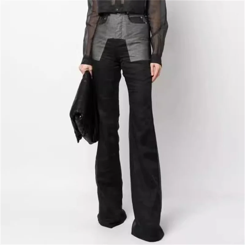 

Women's pants 2024 Autumn New fashion Double Layer Mesh Splicing flared pants High waisted slim fit wide leg pants y2k Trousers