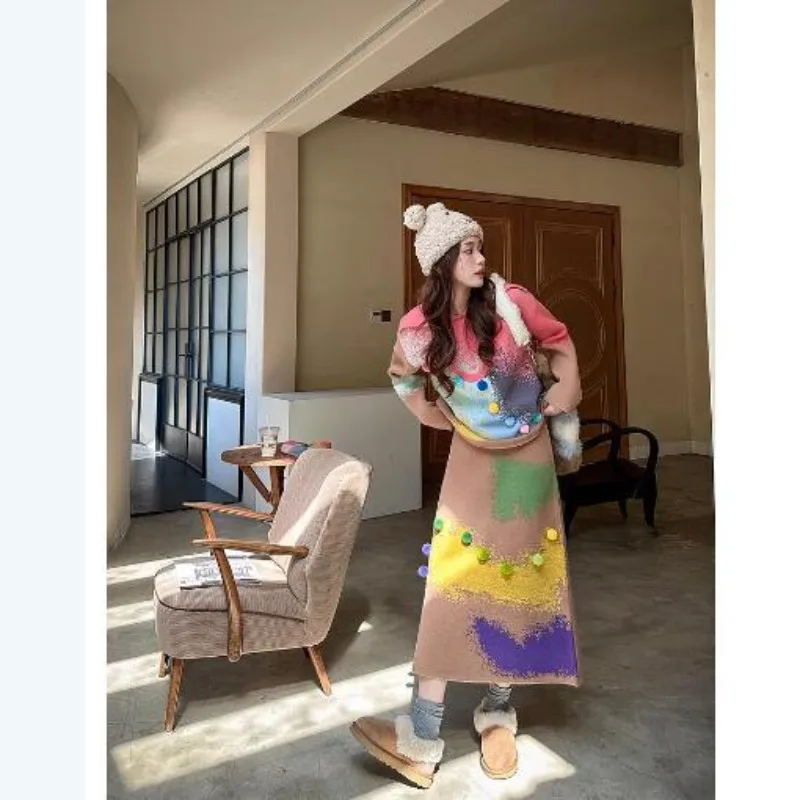 

Осень и зима, новый дизайн, трикотажный топ с постепенным изменением, милый свитер с пятнами, женский тонкий топ