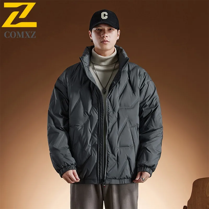 COMXZ Outdoor Cycling Men Down Jacket 2025 Fashion Stand Collar Thickened Warm Parka Korean Windproof Comfortable Winter Coat