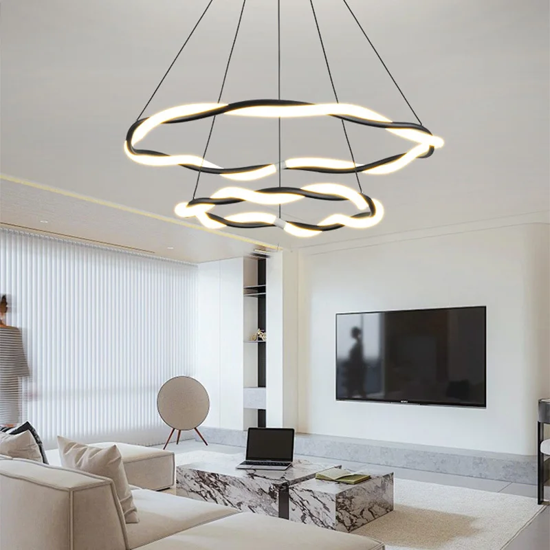 Multi-layer Black And White LED Chandelier Light Luxury Chandelier Living Room Dining Room Chandelier Home Decoration Lighting