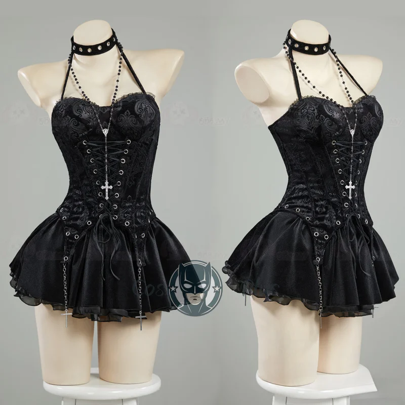 

Miss Misa, темное готическое женское платье, карнавальный костюм, корсет на шнуровке, юбка с сетчатыми чулками и рукавами, комплект аниме, костюмы для ролевых игр