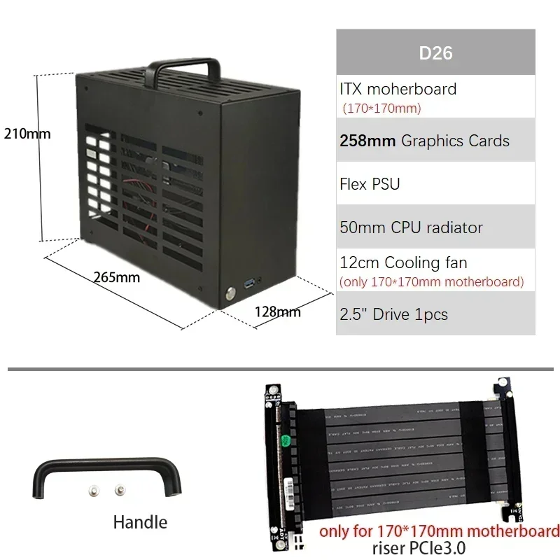 50mm Radiator Support 258mm Graphics Card I7 Independent Display Case D26 A4 Chassis 17*19cm Motherboard Mini ITX Game Computer