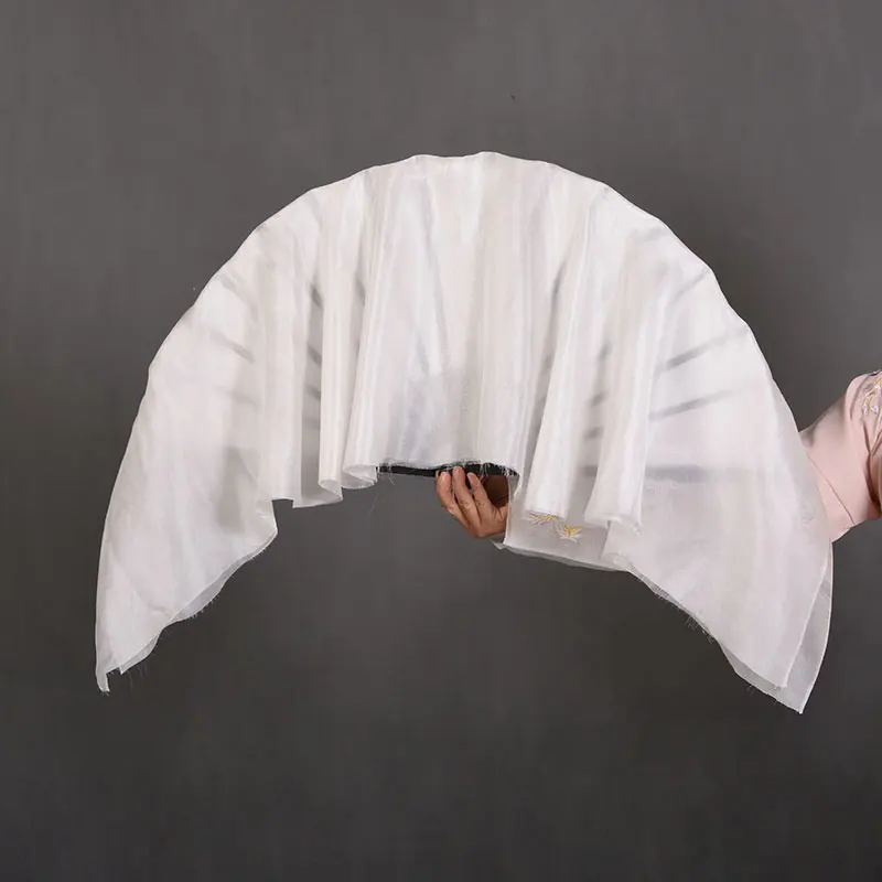 Real Silk Short Fan Veil Dual Layers Double Fan Pairs(1L+1R) Women Belly Dance Folk Dance Gradient Fan Props Black Bamboo