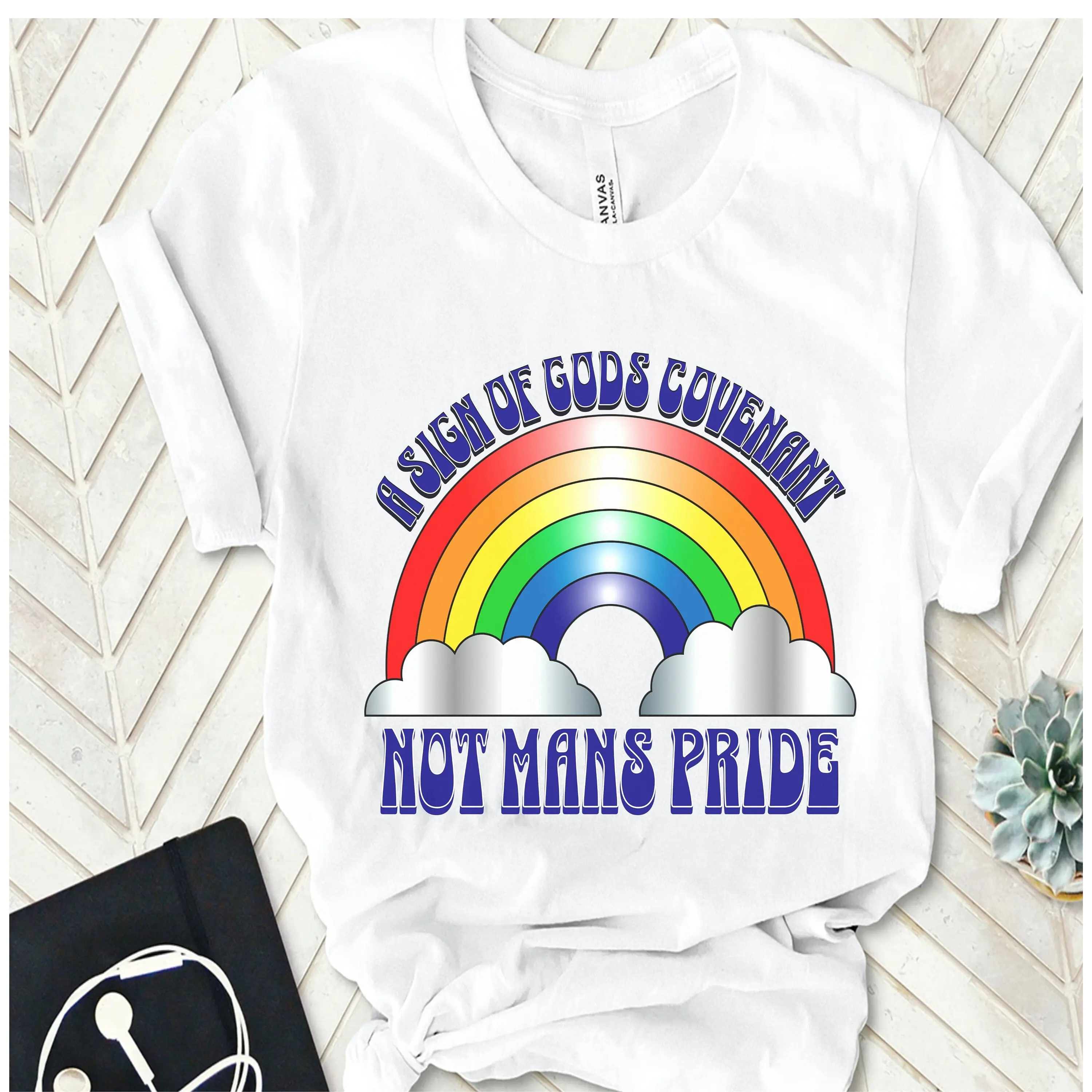 Gods covenant not mans pride Genesis T Shirt Christian Rainbow gift faith