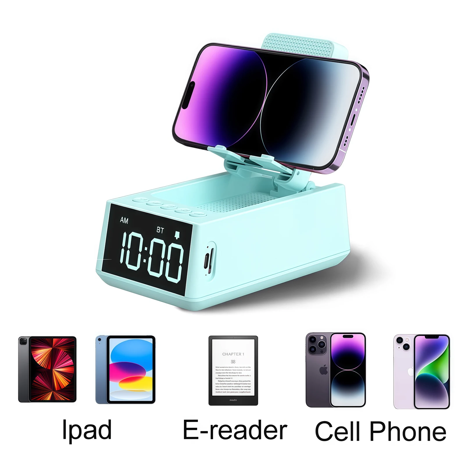 

WISETIGER S207 Green 3in1 Wireless Bluetooth Speaker Loud Alarm Clock Phone Holder TF Card Mic HD Surround Sound For Home Office