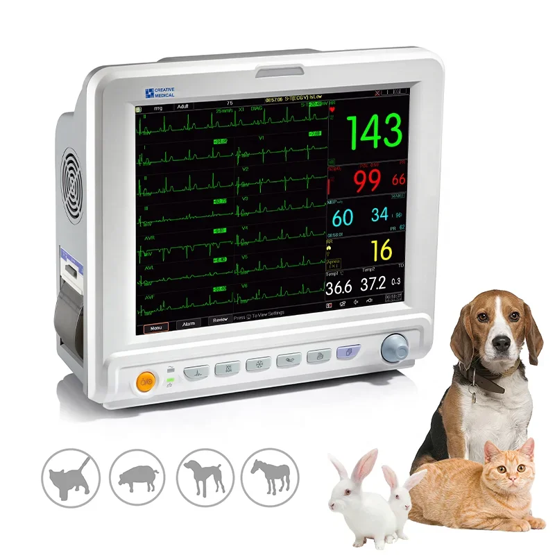 Máquina portátil de monitoreo de animales multiparámetro, Monitor de paciente veterinario para clínicas de mascotas y hosptiales veterinarios