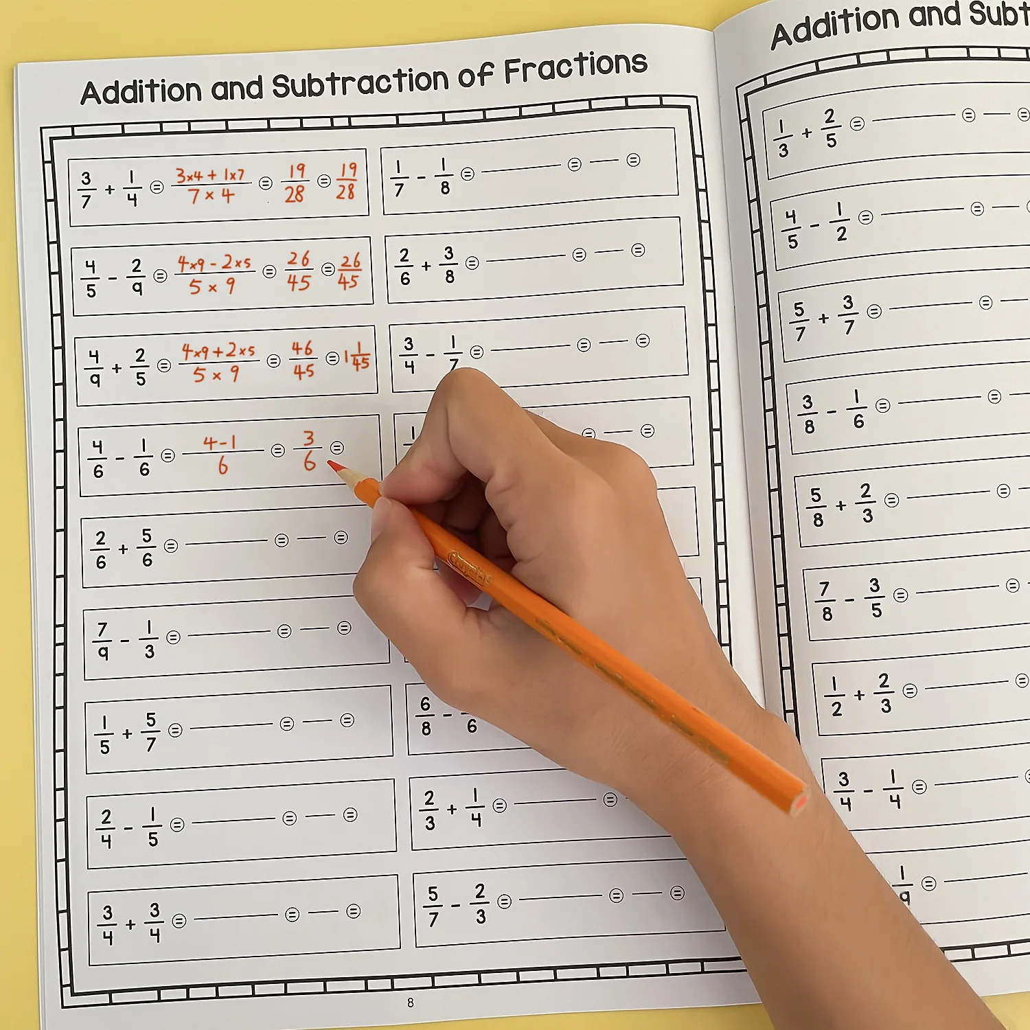 Elementary Math Fraction Addition Subtraction Practice Workbook for Kids Grades 3-6 560+ Exercises Step-by-Step Learning