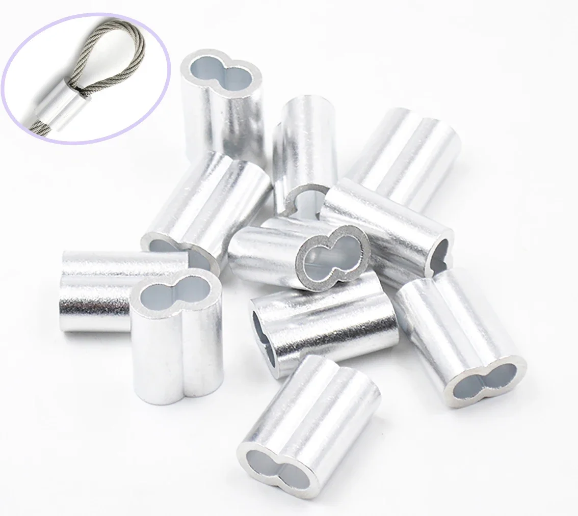 Boucle de sertissage de boîtier en aluminium M1 M1.2-M12, Clip de fixation de câble métallique, virole à Double trou en forme de 8, veste de mandrin en acier à sertir