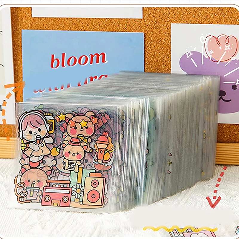 50 Pcs of Non-repetitive PET Waterproof Cute Ledger Stickers Cut-free Stickers for Students and Girls Anime Idol Card Stickers