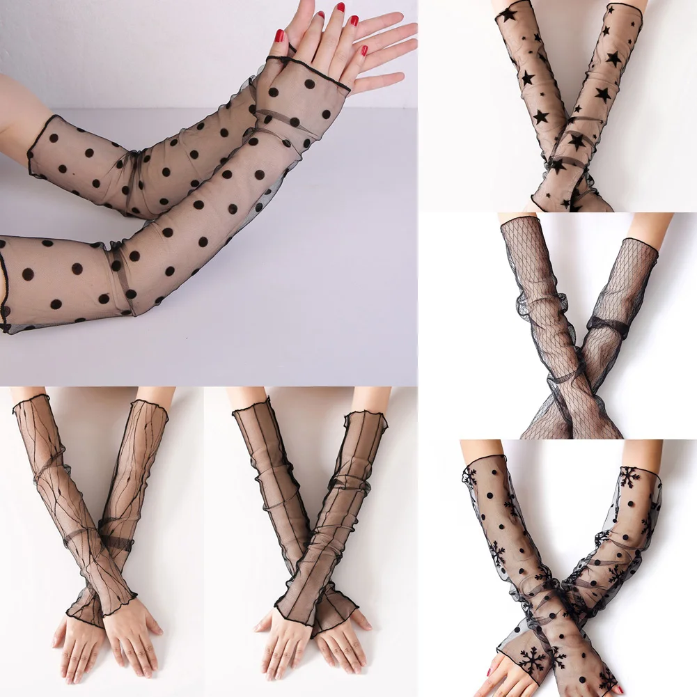 

1 Pair Sexy Lace Arm Sleeves Women Stretch Arm Elbow Sleeves Gloves Fingerless Long Gloves Summer Driving Sunscreen Mittens