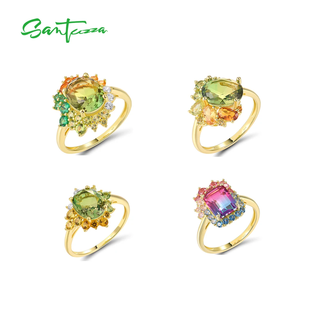 

SANTUZZA Real 925 Sterling Silver Ring For Women Sparkling Synthetic Green Spinel Gorgeous Wedding Party Gifts Fine Jewelry