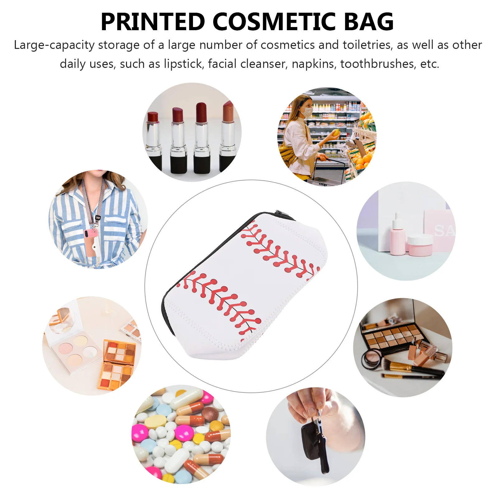 

2pcs Baseball Printed Makeup Bags Travel Toiletry Pouches Storage Organizers For Cosmetics Lipstick Eyeshadow Shaving