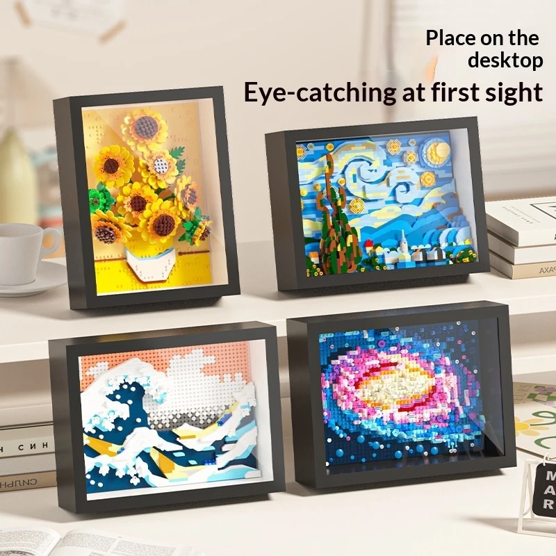 

DIY Mini Building Blocks Famous Painting Frame Set Creative Pixel Art Mosaic Picture Bricks Desktop Decor Gift for Adults Kids