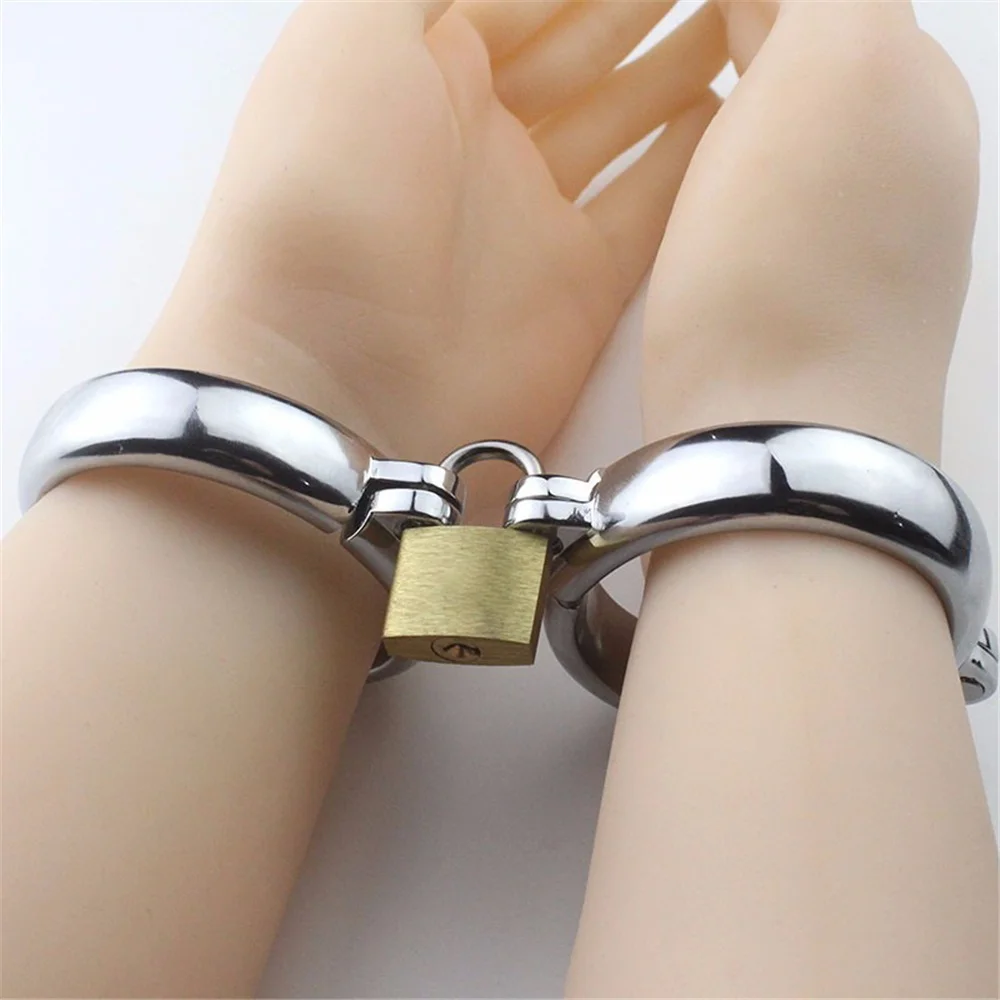 Metal Handcuffs for Female Male Stainless Steel Wrist Ankle Cuff Bondage Bracelet Restraints BDSM Adult Sex Toys SM Fetish Set