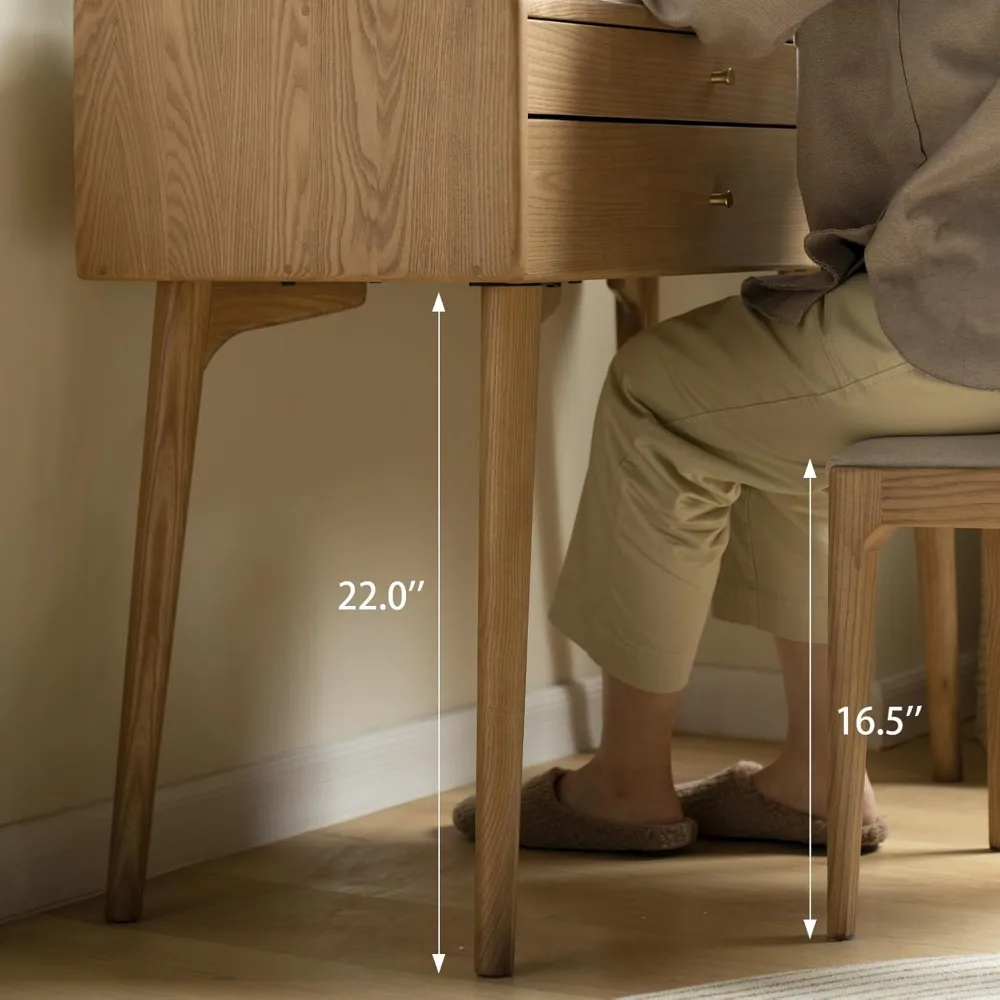 مكتب زينة لغرفة النوم مصنوع من الخشب الصلب مع مقسم للأدراج وطاولة للدراسة والمكياج، 31 عميق × 18 عريض × 32 مرتفعًا