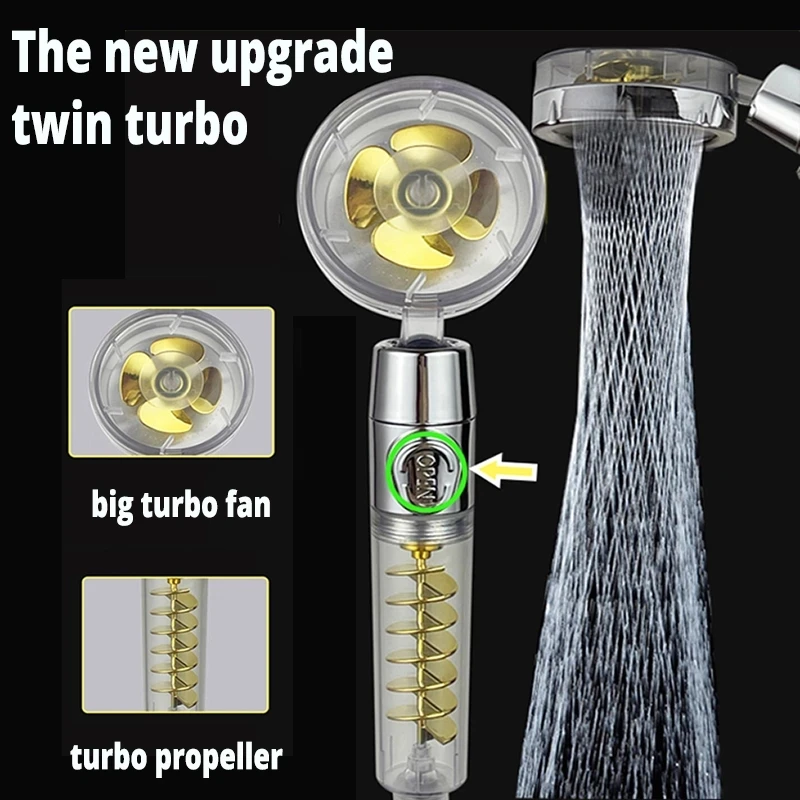 EHEH Turbo Shower Head High Preassure Water Saving  60 Degrees with Fan ABS Rain Handheld Bathroom Accessories