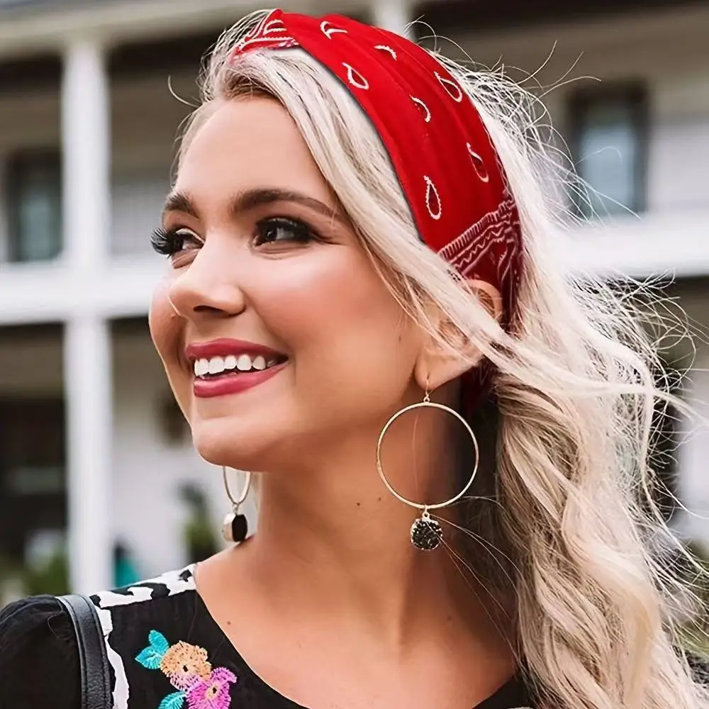 Breites Stirnband mit Bohemian-Mode-Druck – wasserabsorbierende Kreuzgurte für Yoga, Laufen und Alltagsgebrauch, Bandanas, Haar-Accessoires – Detail 6