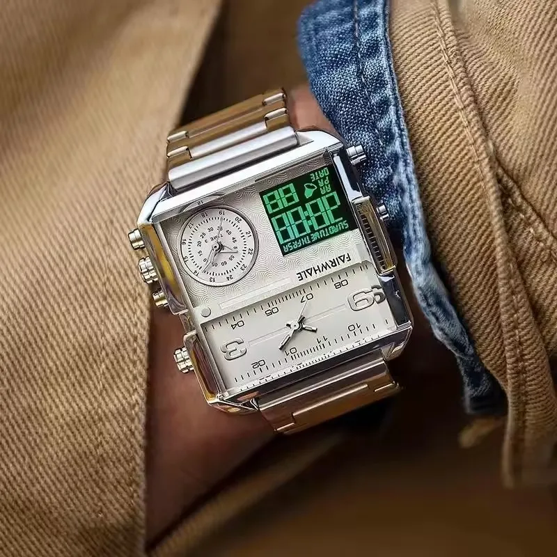 Mark Fairwhale 4270 Orologio da uomo elettronico digitale retrò con doppio display Orologio da uomo impermeabile con luce notturna per il tempo libero