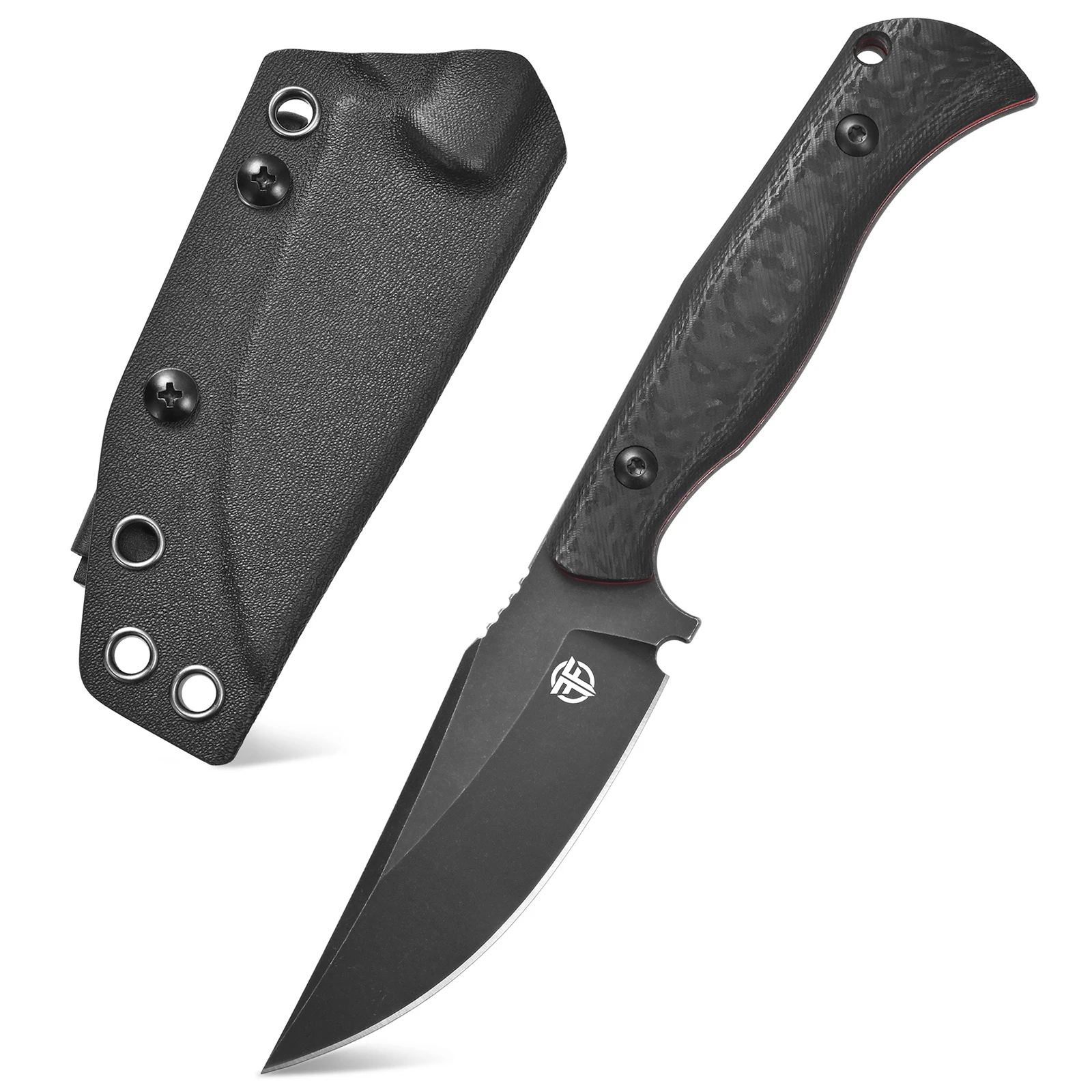 FF131 Fixed Blade Knife Black Stonewash VG10 Blade Carbon Fiber Handle Full Tang Knife with Sheath for Camping Hunting