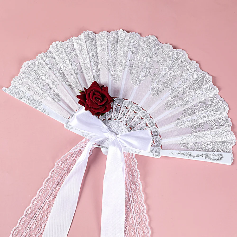 Lolita Lace Fan Gorgeous Retro Style Rose Folding Fan Dark Comic-Con Cosplay Photography Props Stage Performance Dance Party Fan