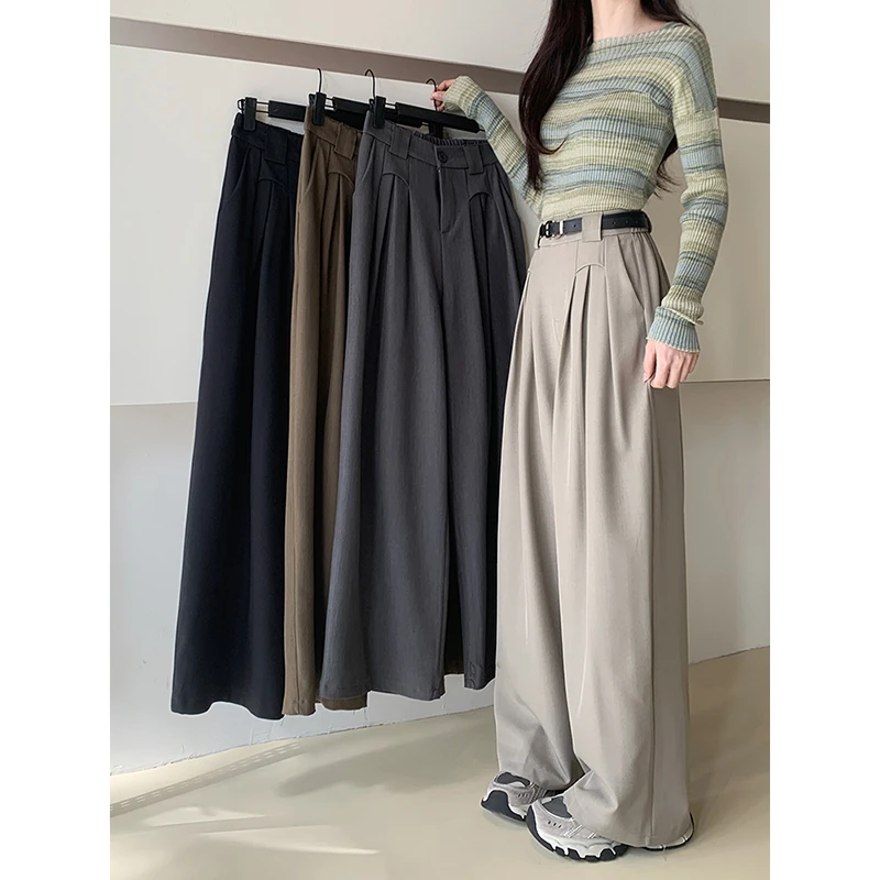 

2024 Loose Personalized Elastic Waist Floor-Mopping Pants Suit Pants Casual Pants Women's Wide Leg Pants High Waist Drape