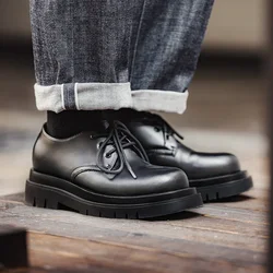 Maden Men's Vintage Black Derby Shoes Thick Soles Low Top Work Boots British Style Couple Casual Dress Shoes