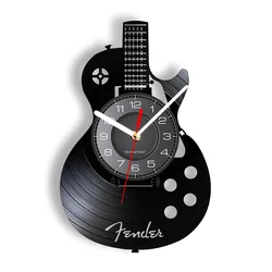 Acoustic Guitar Wall Art Wall Clock Musical Instrument Home Interior Wall Decor Vinyl Record Wall Clock Rock n Roll Musical Gift
