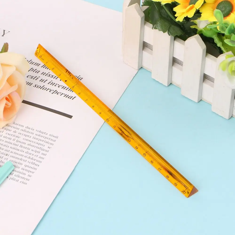 Metal Beautiful Crystal 20cm Straight Transparent Triangular Ruler Kids Gift Stationery Supplies Drafting Accessories