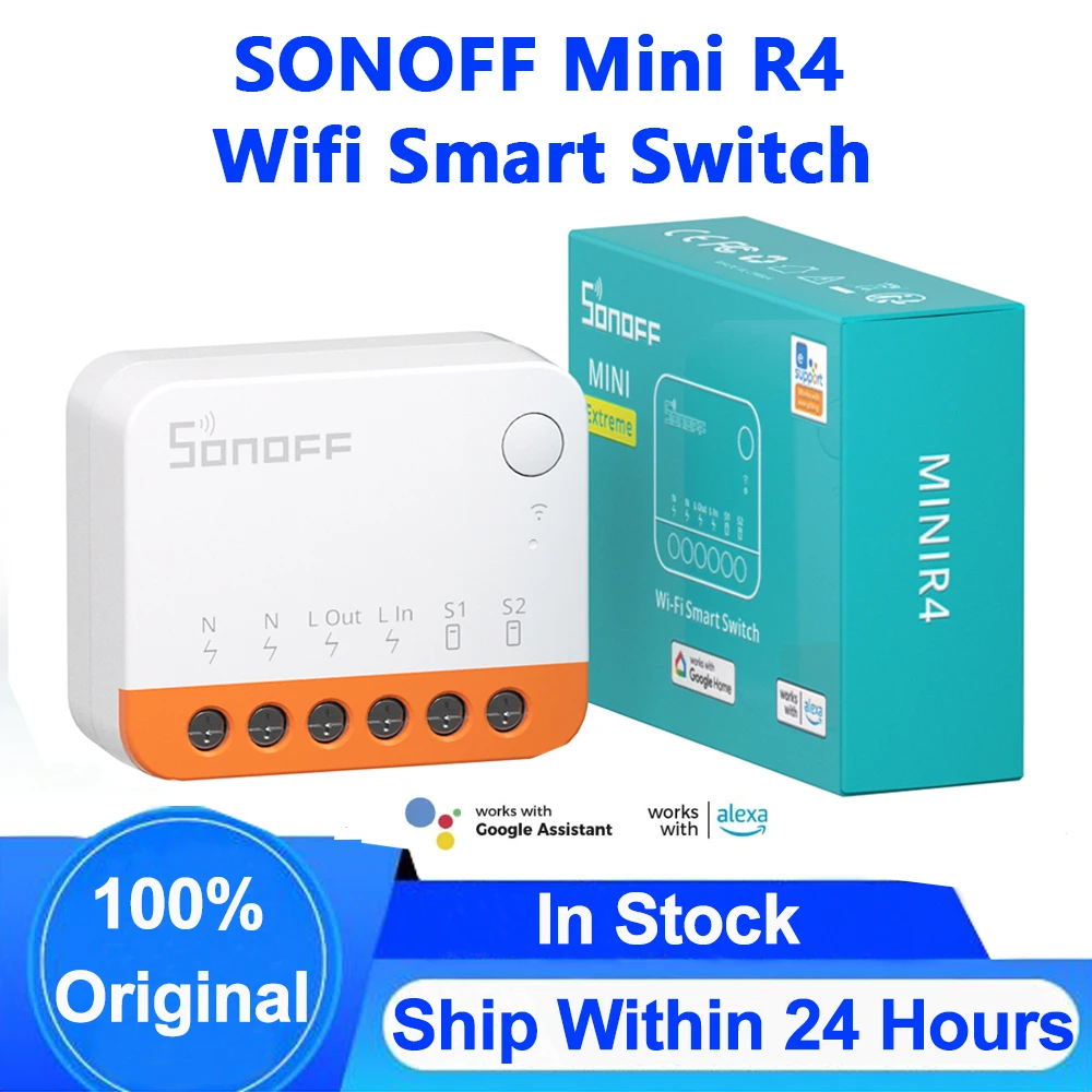 SONOFF Mini R4 Extreme Inteligentny Przełącznik WiFi z Trybem Odłączonego Przekaźnika, Timer DIY, Zewnętrzny Przełącznik przez Aplikację eWelink, Współpracuje z Alexa i Google