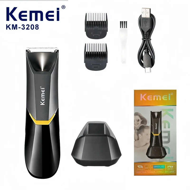 Kemei Hair Trimmer Km-3208 Men's Full Body Shaver Usb Waterproof Hair Clipper For Head Armpit Pubic Hair