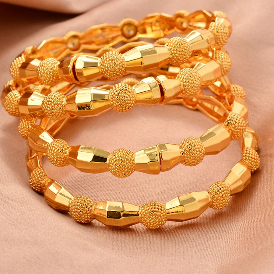 

Dubai 24K Indian Jewelry Cuban Chain Bangle Gold Color Bracelet for Men and Women African Hiphop Jewellery Gifts