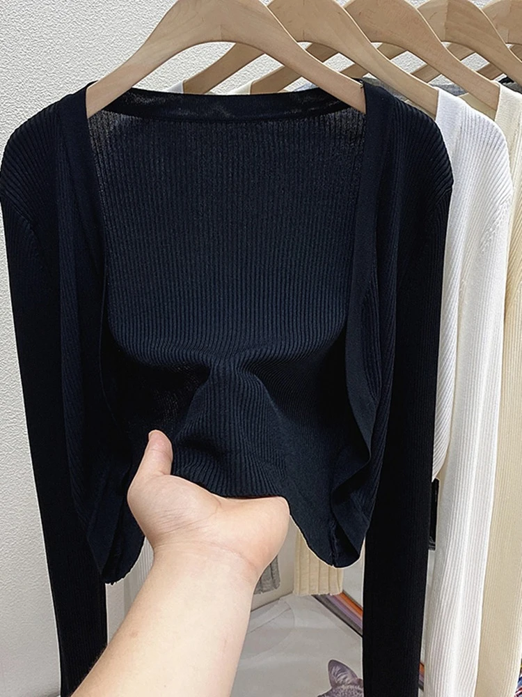 

2026 Summer New Knitted Sun Protection Women Cardigan Thin Ice Silk Shawl Short Coat With Air Conditioning Shirt Outerwear